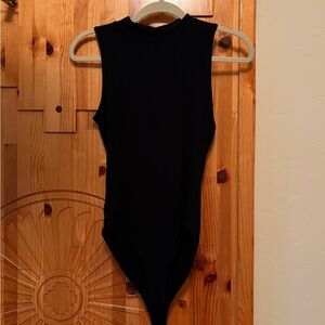 Forever 21 Black Ribbed Sleeveless Mock Neck Bodysuit